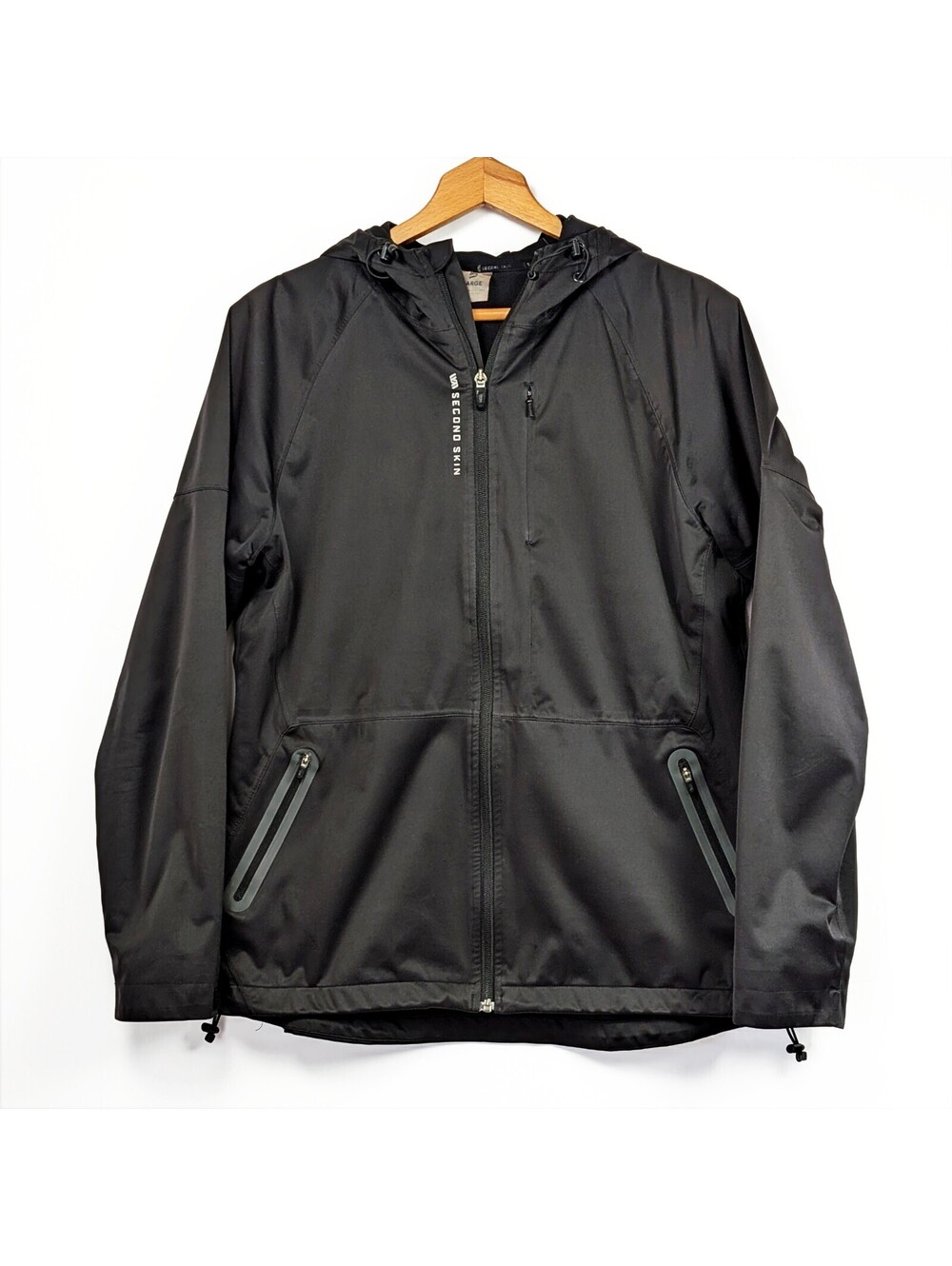 Second Skin Windbreaker Jacket Mens Large Black Lightweight Hooded
